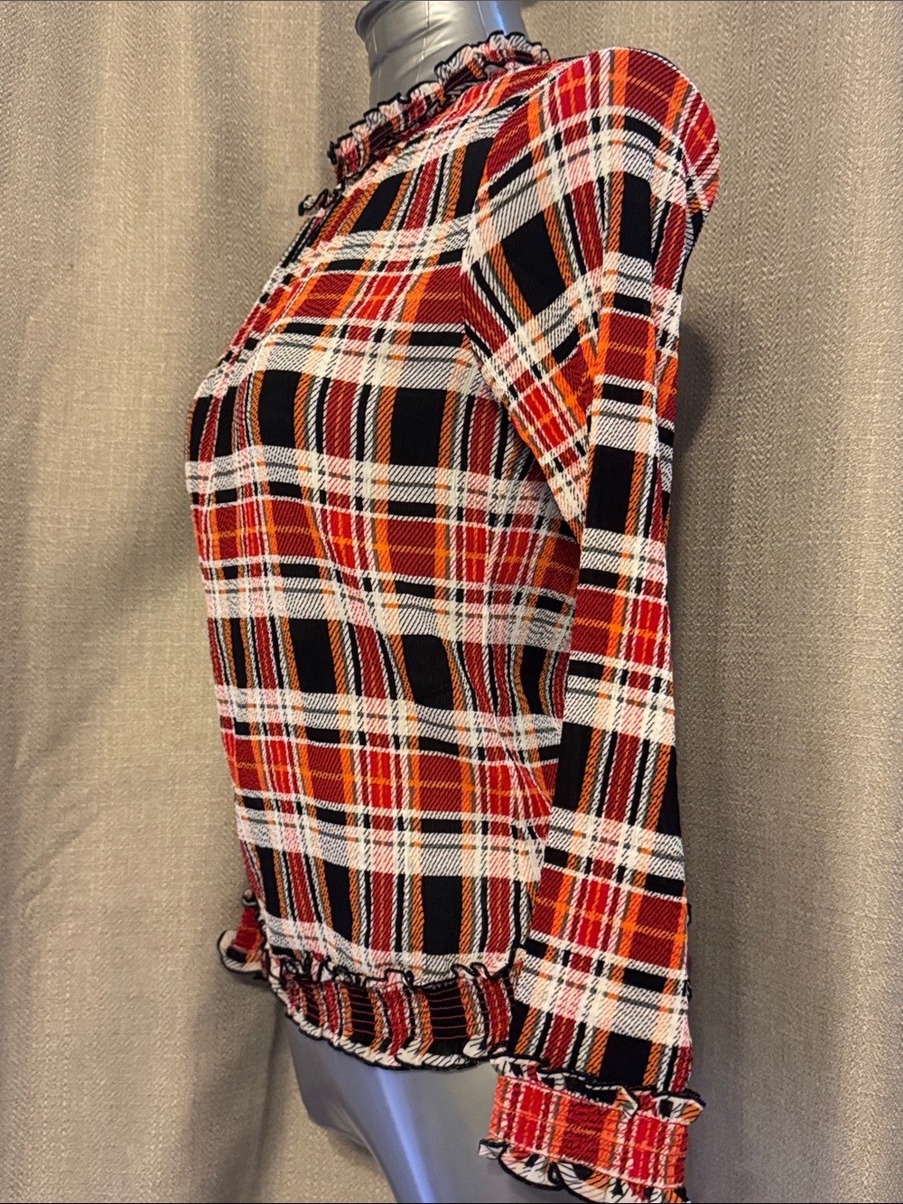 Red Plaid Ruffle-Trim Long Sleeve Top - Picture 4 of 5